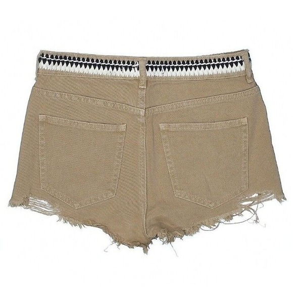 P.S. Erin Wasson Tan Distressed Destroyed Denim Jean Shorts Boho Trim Waist 27 - Picture 5 of 7